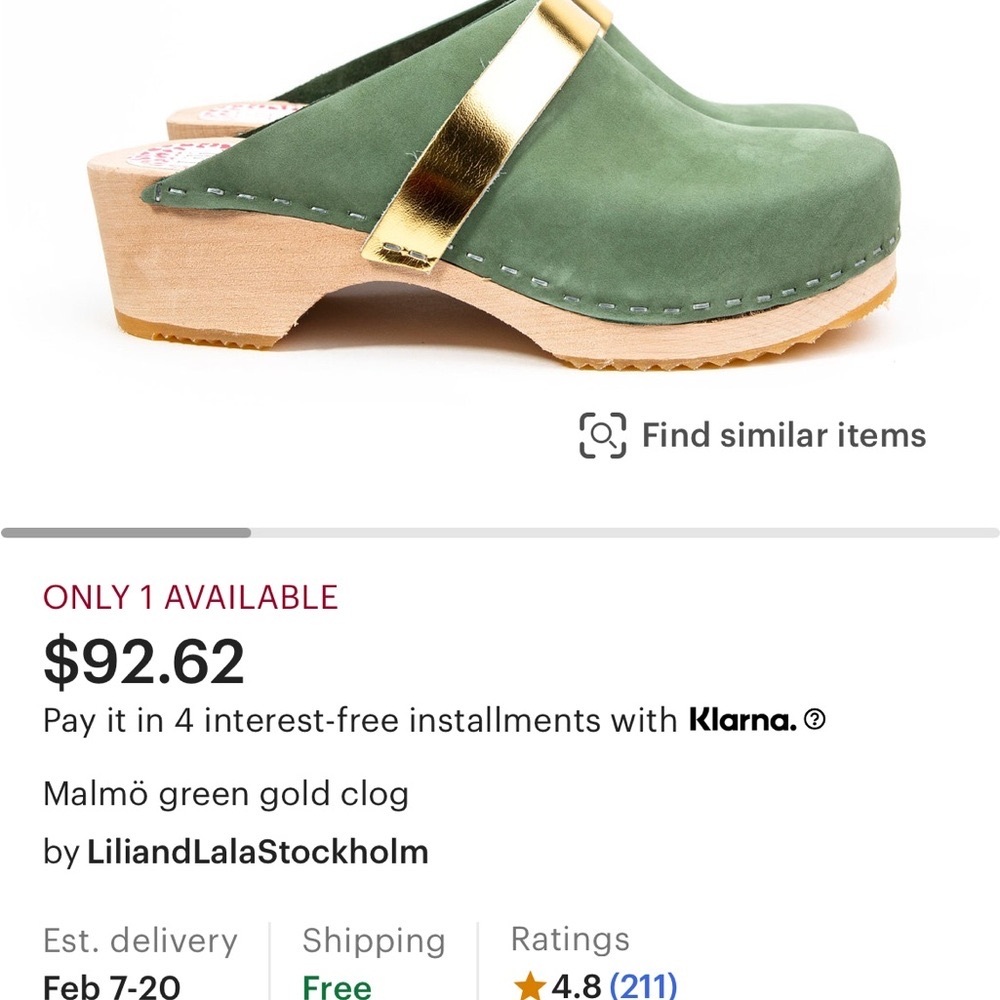 Lili and Lala of Stockholm clogs 38 suede green gold